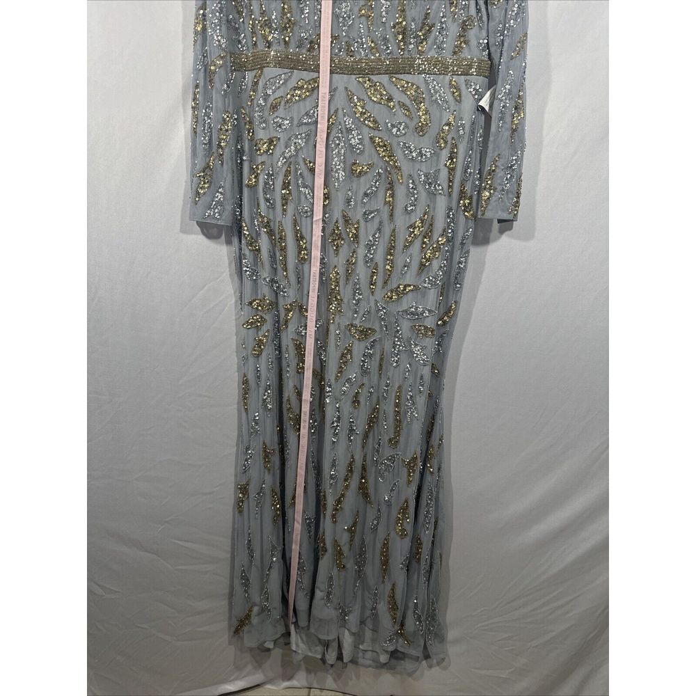 NWT Mac Duggal [ 16 ] 5124 Beaded Long Sleeve Evening Gown Platinum‎ Gold #Q856 - Picture 12 of 16